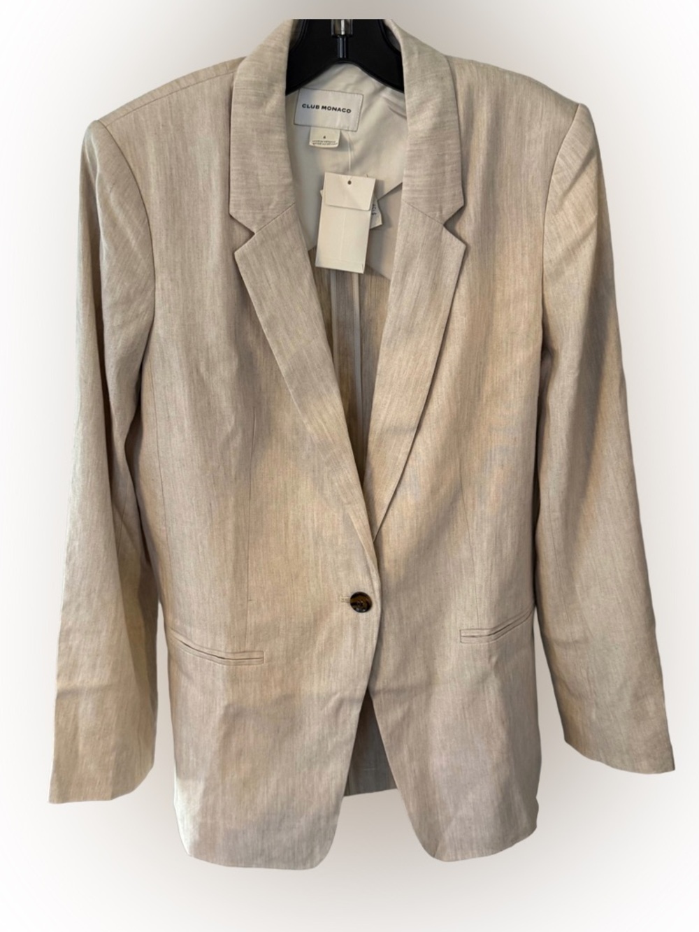 Club Monaco Women’s Linen Blend Blazer Single Breasted Beige Sz 6 NWT